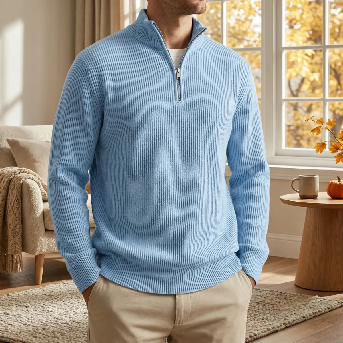 Trui heren | Rib half zip trui met lange mouw - Afbeelding 2