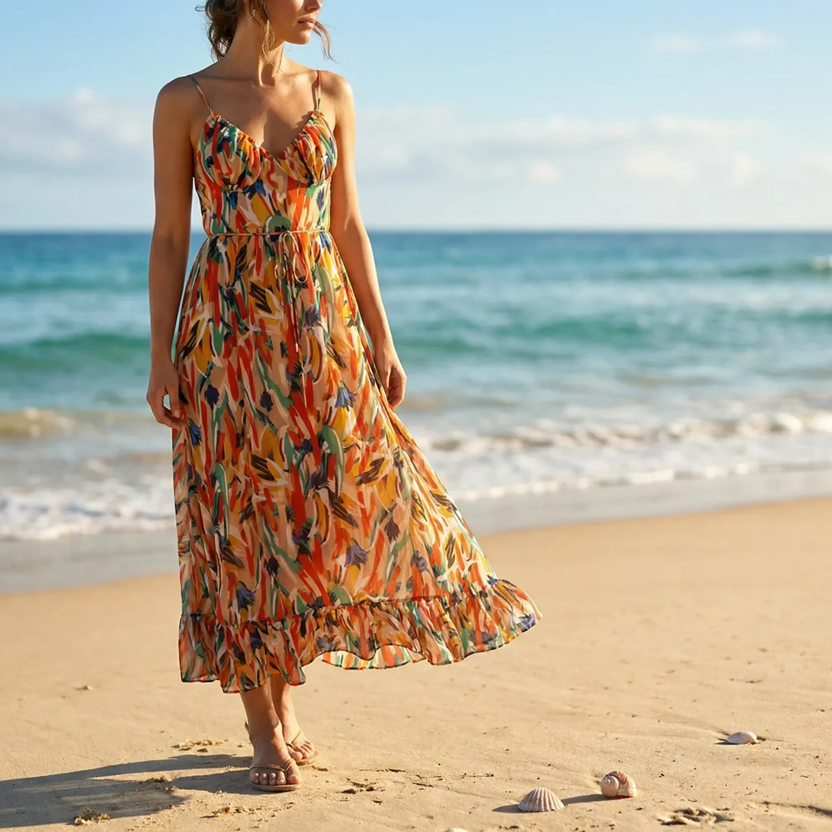 Zomerjurk dames | Mouwloze jurk met kleurrijke print en luchtige pasvorm - Afbeelding 2